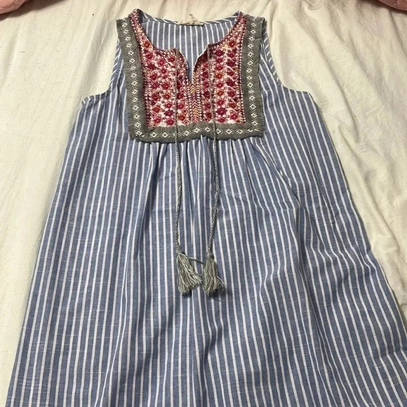 Entro Blue Stripe Sleeveless Babydoll Dress with Tassel Tie - Picture 4 of 4